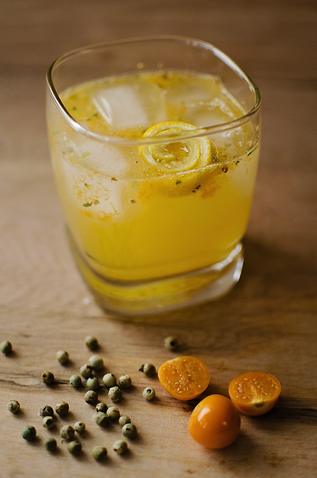 Spiced Gooseberry G&T: a pleasantly bitter and refreshing winter drink with a complex flavor, spiced with sage and green peppercorn.